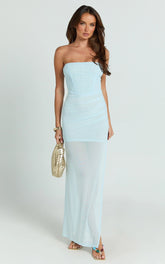 Cannes Maxi Dress - Strapless Contrast Georgette Scarf Tie Bodycon Dress in Ice Blue