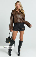 Mindae Shorts - Recycled Cotton Ripped Denim Shorts in Washed Black