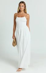 Rammy Maxi Dress - Sleeveless Shirred Dress in White