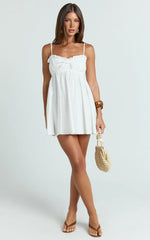 Augustine Mini Dress - Strappy Frill Babydoll Mini Dress in Off White