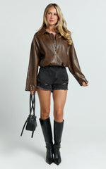 Mindae Shorts - Recycled Cotton Ripped Denim Shorts in Washed Black