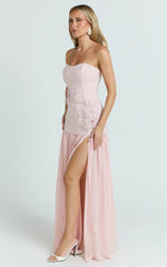 Jefferies Maxi Dress - Peplum Bodice Contrast Georgette Dress in Pink