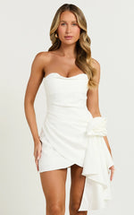 Betsy Mini Dress - Strapless Draped Rose Dress in White