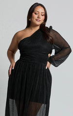 Arosa Maxi Dress - One Shoulder Long Sleeve in Black