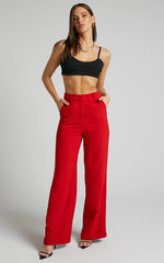 Bonnie Pants - High Waisted Tailored Wide Leg Pants in Red