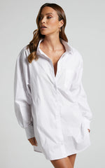 Janaya Mini Dress - Long Sleeve Shirt Dress in White
