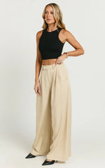 Clarke Pants - High Waist Wide Leg Pants in Stone
