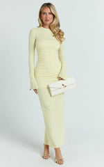 Kayrene Maxi Dress - Long Sleeve Bodycon Dress in Butter Yellow
