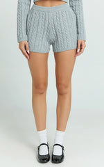 Primrose Shorts - Recycled Cable Knit Mini Shorts in Grey