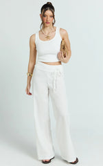 Alva Pants - High Waisted Front Tie Wide Leg Pants in White