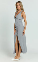 Baylee Midi Skirt - Wrap Front Side Split Skirt in Grey