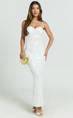 Rory Maxi Dress - Embroidered Mesh Dress in White