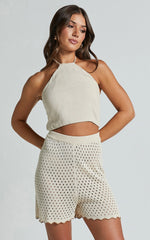Caja Short - Wavy Hem Detail Knit Shorts in Nutmeg/Shell