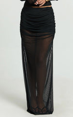 Roza Maxi Skirt - Mid Waist Sheer Mesh Skirt in Black