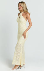 Celeste Maxi Dress - Sequin Halter Low Back Dress in Lemon