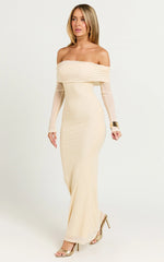 Bethanie Maxi Dress - Off The Shoulder Mesh Dress in Cream