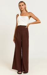 Alina Pants - Linen High Waisted Wide Leg Relaxed Pants in Chocolate