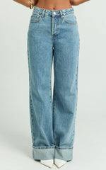 Arwyne Jeans - Mid Rise Baggy Deep Turnup Recycled Denim Jeans in Light Blue Wash