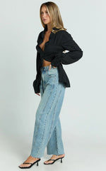 Ada Jeans - Mid Waisted Recycled Denim Barrel Jeans in Mid Blue Wash