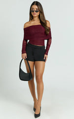 Roza Top - Asymmetric Long Sleeve One Shoulder Top in Wine