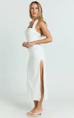 Darcy Midi Dress - Halter Fitted Side Split Dress in White