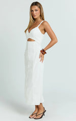 Dexter Midi Dress - V Neck A Line Dress in Off White