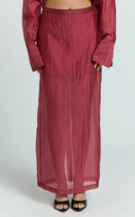Amalia Midi Skirt - Sheer Ankle Length Pencil Skirt in Cherry