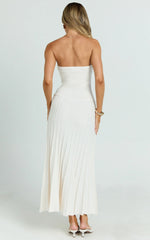 Paris Midi Dress - Strapless Drop Waist Pleated Knit Dress in White