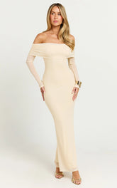 Bethanie Maxi Dress - Off The Shoulder Mesh Dress in Cream