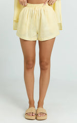 Ramona Linen Shorts - Drawstring Linen Shorts in Lemon
