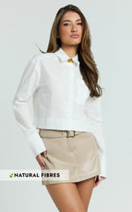 Claudia Top - Long Sleeve Cropped Button Up Top in White