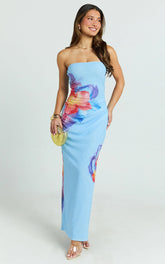 Jenny Maxi Dress - Strapless Mesh Bodycon Dress in Electric Print