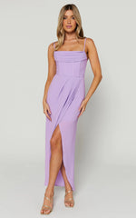 Andrina Midi Dress - High Low Wrap Corset Dress in Lilac