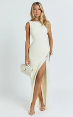 Joanne Maxi Dress - Scoop Neck Fringe Dress in Ivory