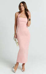 Salome Midi Dress - Halter Neck Column Dress in Pink