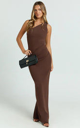 Criselda Maxi Dress - One Shoulder Maxi Dress in Chocolate