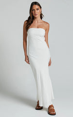 Aaliya Midi Dress - Linen Strapless Slip Dress in Off White