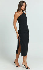 Monette Midi Dress - One Shoulder Straight Dress in Black