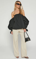 Hannah Top - Off Shoulder Puff Sleeve Top in Black