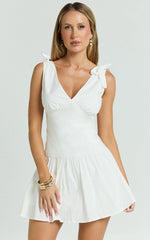Elyza Mini Dress - neck Tierred Dress in White