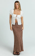 Ruby Maxi Skirt - High Waisted Bias Cut Skirt in Chocolate Polka Dot