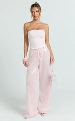 Mia Pants - Relaxed Drawstring Waist Sequin Pants in Baby Pink
