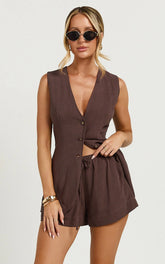 Olivia Shorts - Drawstring Relaxed Linen Shorts in Chocolate
