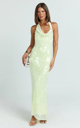 Lucy Maxi Dress - Sequin Cowl Neckline Dress in Citrus