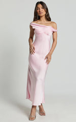 Alexia Midi Dress - One Shoulder Bust Slip Dress in Soft Pink