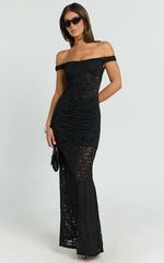 Brenda Maxi Dress - Lace Scoop Neck Keyhole Bodycon Dress in Black