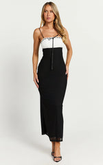 Emelia Midi Dress - Strappy Straight Neck Ruched Bust Dress in Black