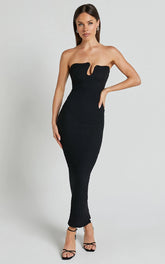 Alberta Maxi Dress - Strapless bust detail textured dress in Black