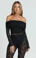 Roxanna Top - Lace Off Shoulder Long Sleeve Top in Black