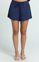 Olivia Shorts - Drawstring Relaxed Linen Shorts in Navy